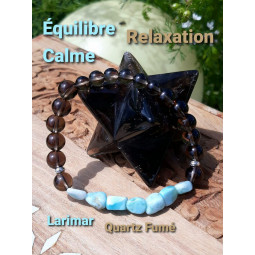 Bracelet en Larimar & Quartz Fumé