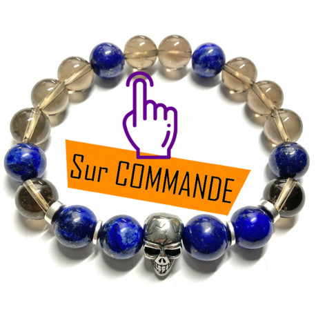 Bracelet en Quartz Fumé & Lapis-Lazuli