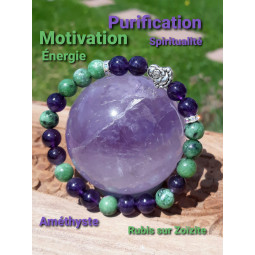 Bracelet en Rubis sur Zoïzite & Améthyste
