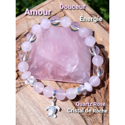 Bracelet en Quartz Rose & Cristal de Roche