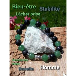 Bracelet en Aventurine Verte & Basalte