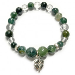 Bracelet en Agate Mousse & Cristal de Roche