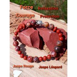 Bracelet en Jaspe Rouge & Jaspe Léopard