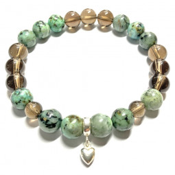 Bracelet en  Chrysocolle & Quartz Fumé