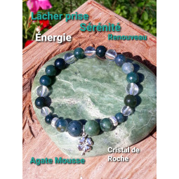 Bracelet en Agate Mousse & Cristal de Roche