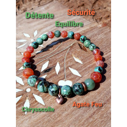Bracelet en  Chrysocolle &Agate Feu