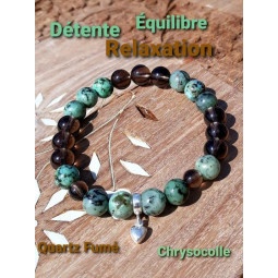 Bracelet en  Chrysocolle & Quartz Fumé