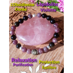Bracelet en Obsidienne Dorée & Lépidolite