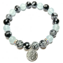 Bracelet en Obsidienne Neige & Aigue Marine