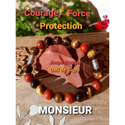 Bracelet en Jaspe Rouge & Oeil de Tigre