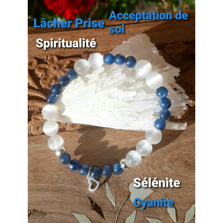 Bracelet en Cyanite & Sélénite