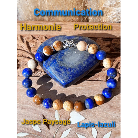 Bracelet  en Lapis Lazuli & Jaspe Paysage