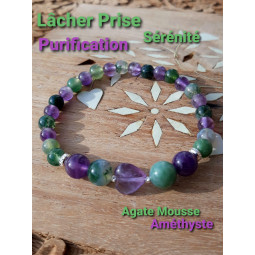 Bracelet en Améthyste & Agate Mousse