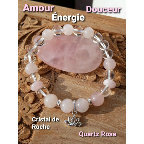 Bracelet en Quartz Rose & Cristal de Roche