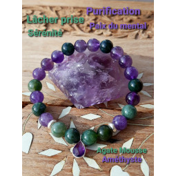 Bracelet en Améthyste & Agate Mousse