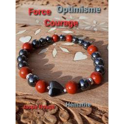 Bracelet en Jaspe Rouge & Hématite