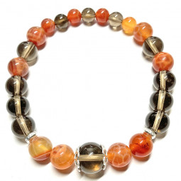 Bracelet en Agate Feu & Quartz Fumé