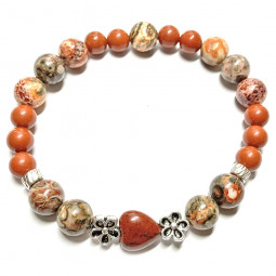 Bracelet en Jaspe Rouge & Jaspe Léopard