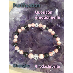 Bracelet en  Rhodochrosite & Shungite