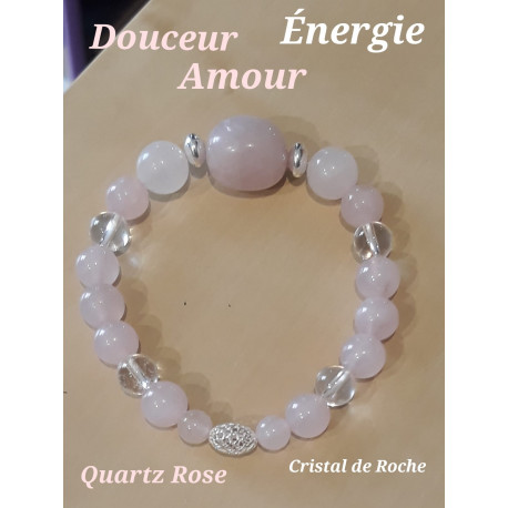 Bracelet en Quartz Rose & Cristal de Roche