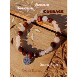 Bracelet en Quartz Rose & Oeil de Taureau