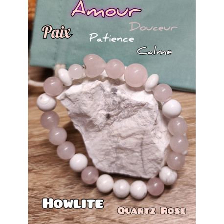 Bracelet en Quartz Rose & Howlite