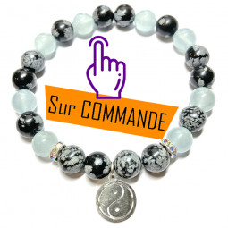 Bracelet en Obsidienne Neige & Aigue Marine