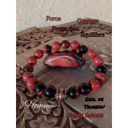 Bracelet en Jaspe Rouge & Oeil de Taureau