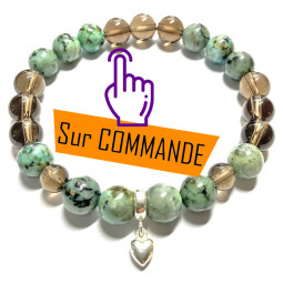 Bracelet en  Chrysocolle & Quartz Fumé