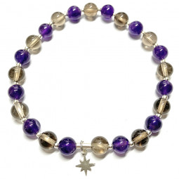 Bracelet en Améthyste & Quartz Fumé