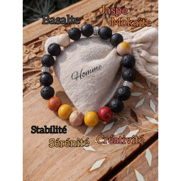 Bracelet en Jaspe Mokaïte & Basalte