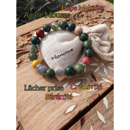 Bracelet en Jaspe Mokaïte & Agate Mousse