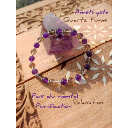 Bracelet en Améthyste & Quartz Fumé