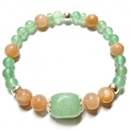 Bracelet en Aventurine Verte & Pierre de Soleil Vibrations Cristallines
