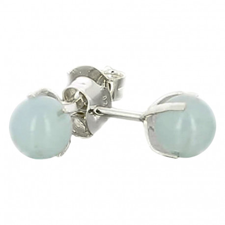 Boucles d'Oreilles en Aigue Marine & Argent - Style Puces