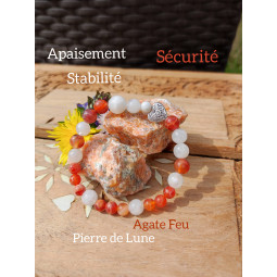 Bracelet en Agate Feu & Pierre de Lune.