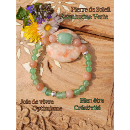 Bracelet en Aventurine Verte & Pierre de Soleil Vibrations Cristallines