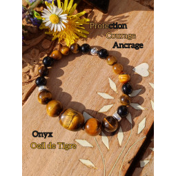 Bracelet en Oeil de Tigre & Onyx