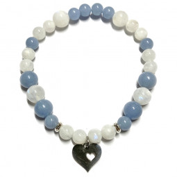 Bracelet en Angélite & Pierre de Lune Vibrations Cristallines