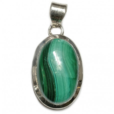 Pendentif en Malachite et Argent - Cabochon Ovale