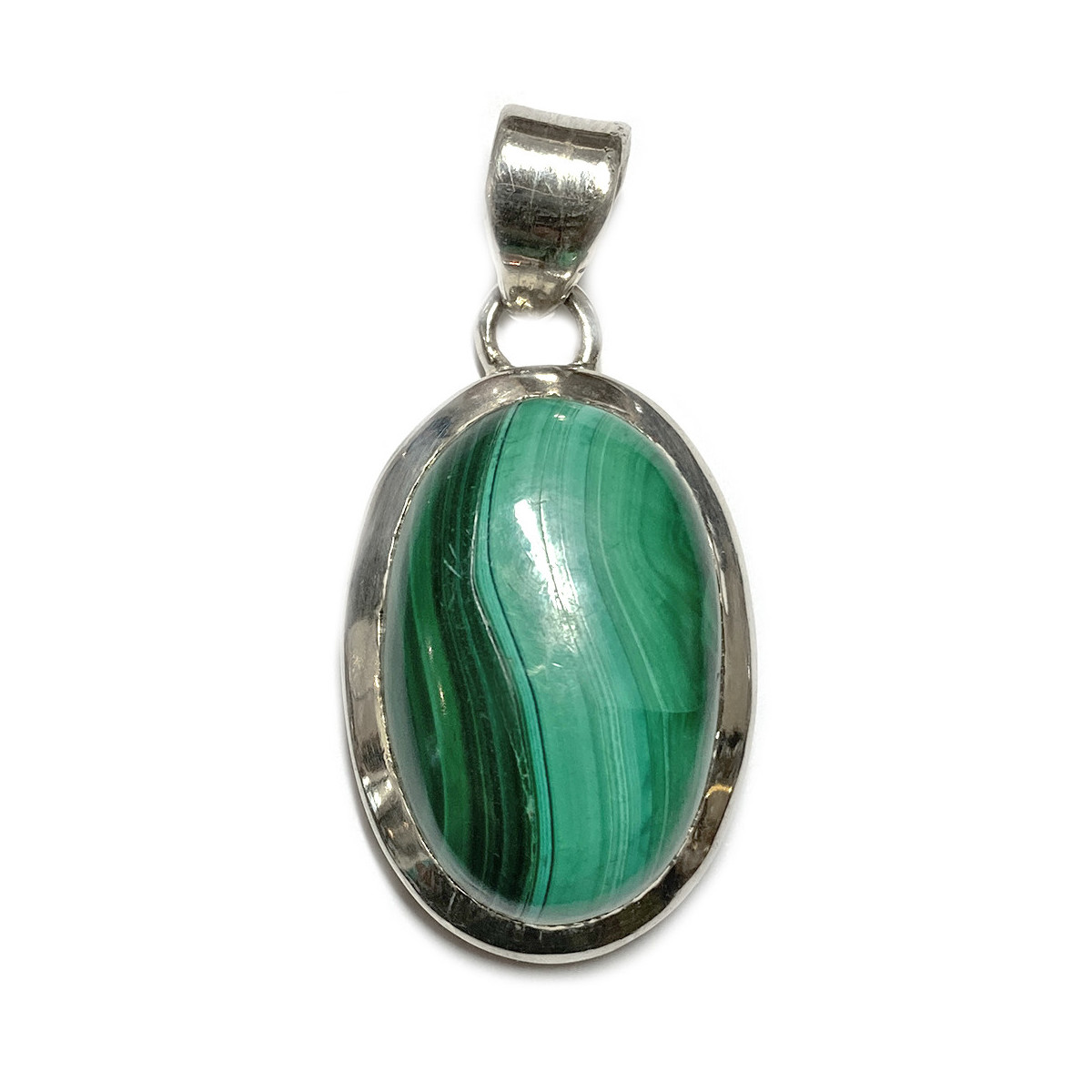 Pendentif en Malachite et Argent - Cabochon Ovale