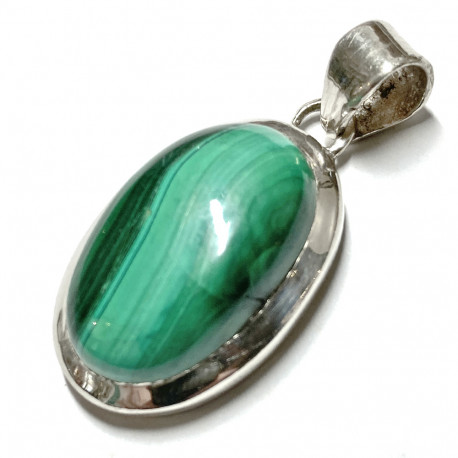 Pendentif en Malachite et Argent - Cabochon Ovale