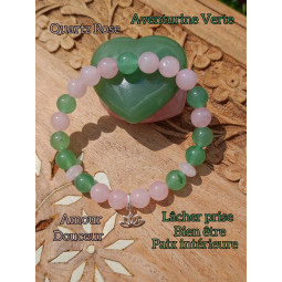 Bracelet en Aventurine Verte & Quartz Rose Vibrations Cristallines