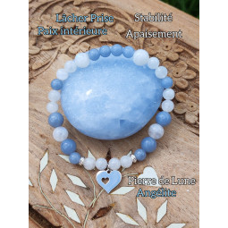 Bracelet en Angélite & Pierre de Lune Vibrations Cristallines