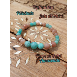 Bracelet en Amazonite & Pierre de Soleil Vibrations Cristallines