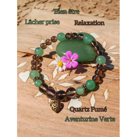 Bracelet en Aventurine Verte & Quartz Fumé Vibrations Cristallines
