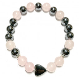 Bracelet en Hématite & Quartz Rose Vibrations Cristallines