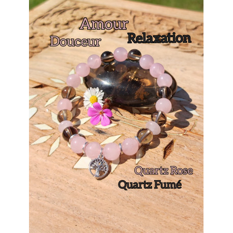 Bracelet en Quartz Rose & Quartz Fumé Vibrations Cristallines