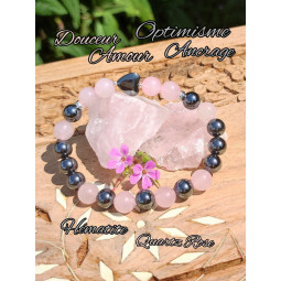 Bracelet en Hématite & Quartz Rose Vibrations Cristallines
