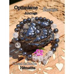 Bracelet en Hématite & Cristal de Roche Vibrations Cristallines